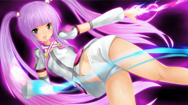 Anime picture 1200x675 with tales of (series) tales of graces sophie (tales) youjo purin (artist) long hair open mouth wide image twintails pink hair pink eyes legs magic girl detached sleeves