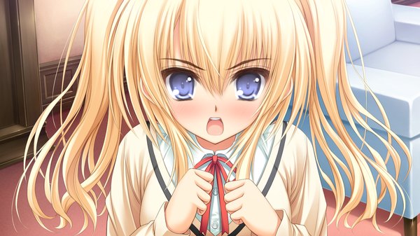 Anime picture 1024x576 with otome wa boku ni koishiteru blush blue eyes blonde hair wide image game cg close-up girl