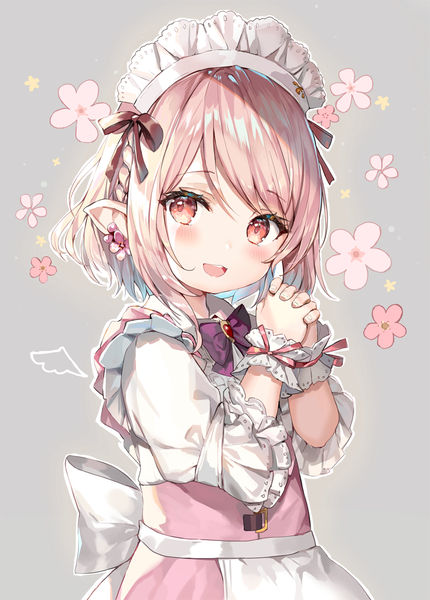 Anime picture 800x1117 with final fantasy final fantasy xiv square enix lalafell momoko (momopoco) single tall image looking at viewer blush fringe short hair open mouth simple background smile red eyes standing payot pink hair braid (braids) :d