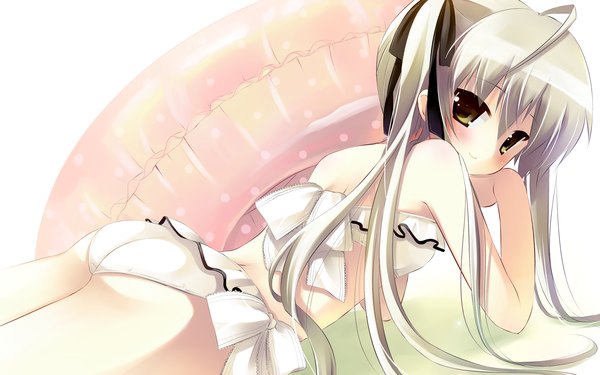 Anime picture 1920x1200 with yosuga no sora tagme (character) natsume eri single long hair highres light erotic wide image girl ribbon (ribbons) swimsuit bikini white bikini