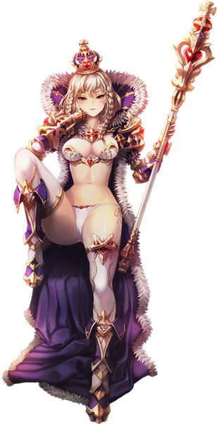 Anime picture 526x1024 with unleashed tagme (artist) single long hair tall image light erotic blonde hair cleavage full body braid (braids) pink eyes fur trim cameltoe transparent background leg lift (legs lift) chin rest girl thighhighs navel armor