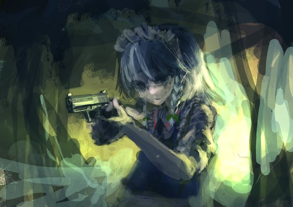 Anime picture 1500x1061 with touhou izayoi sakuya lm7 (op-center) girl weapon gun