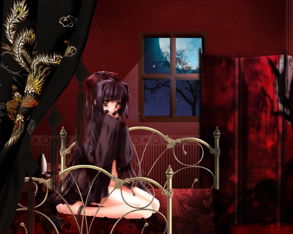 Аниме картинка 1280x1024 с лунная леди carnelian длинные волосы лёгкая эротика жёлтые глаза фиолетовые волосы окно луна