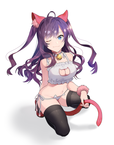 Anime picture 2524x3192 with idolmaster idolmaster cinderella girls ichinose shiki homil single long hair tall image looking at viewer highres breasts blue eyes light erotic smile animal ears purple hair full body tail animal tail one eye closed wink