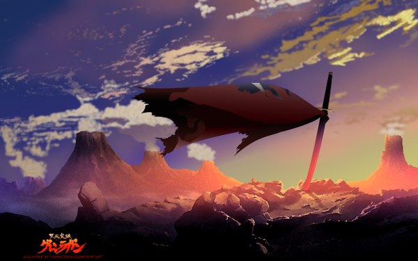 Anime picture 2560x1600 with tengen toppa gurren lagann gainax highres wide image sky cloud (clouds) evening sunset mountain sword katana