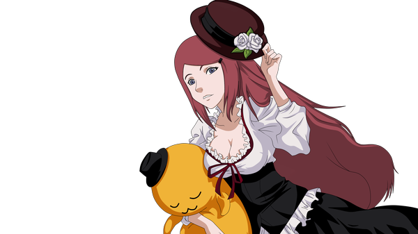 Anime picture 3000x1686 with naruto studio pierrot naruto (series) uzumaki kushina single long hair looking at viewer highres blue eyes smile wide image red hair teeth transparent background jinchuriki girl dress hair ornament flower (flowers) hat