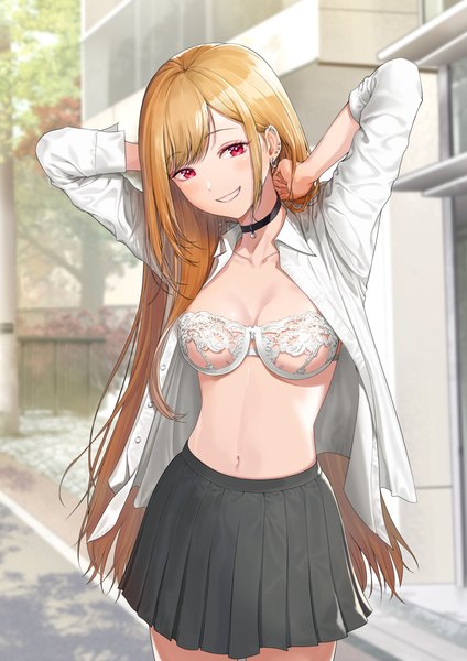 Anime picture 2480x3508 with sono bisque doll wa koi wo suru cloverworks kitagawa marin beida53878791 single long hair tall image looking at viewer blush fringe highres breasts light erotic blonde hair smile red eyes standing outdoors blunt bangs head tilt