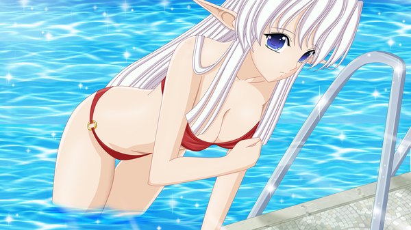 イラスト 1280x720 と 青い目 light erotic wide image 銀髪 elf 水着 ビキニ (水着)