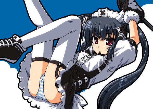 Anime picture 1024x730 with pangya kooh light erotic twintails maid underwear panties headdress maid headdress striped panties