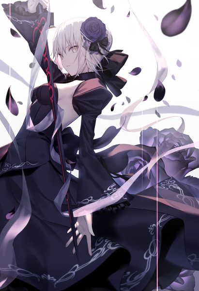 Anime picture 1400x2043 with fate (series) fate/grand order fate/stay night fate/hollow ataraxia artoria pendragon (all) saber alter mashima saki (mashimasa) single tall image looking at viewer fringe short hair breasts simple background blonde hair hair between eyes standing holding yellow eyes braid (braids)