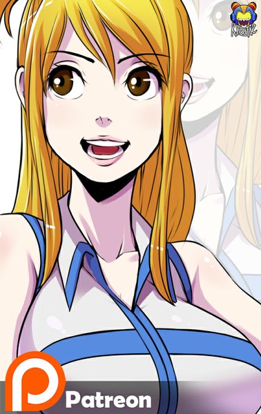Anime picture 567x900 with fairy tail lucy heartfilia kyoffie12 single long hair tall image fringe breasts open mouth blonde hair smile large breasts brown eyes looking away girl