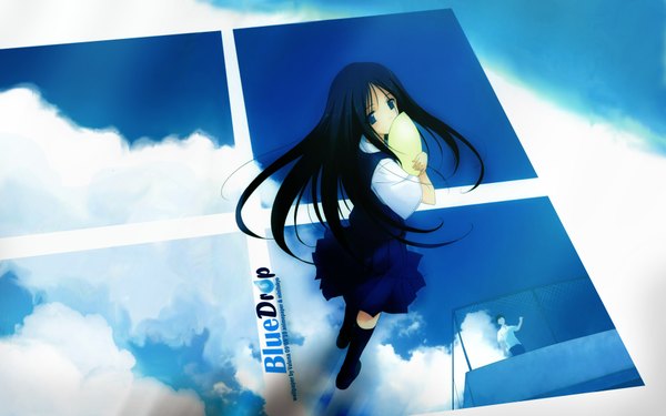 Anime picture 1920x1200 with fujiwara warawara long hair highres blue eyes black hair wide image cloud (clouds) girl window