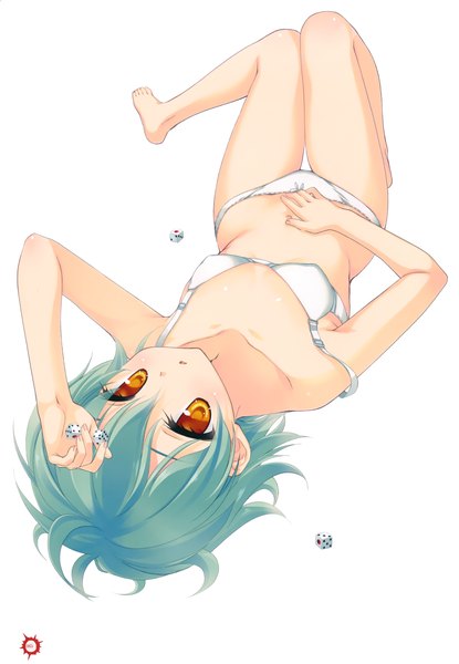 Anime picture 2413x3485 with hidan no aria reki (hidan no aria) kobuichi single tall image highres short hair light erotic simple background white background scan aqua hair official art orange eyes underwear only girl underwear panties lingerie bra