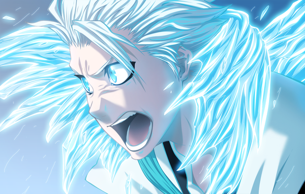 Anime picture 1000x637 with bleach studio pierrot hitsugaya toushirou aagito single short hair open mouth white hair japanese clothes aqua eyes coloring magic angry boy kimono ice