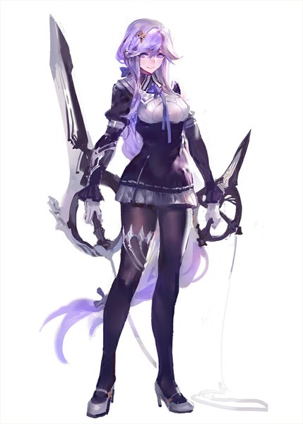 Anime picture 772x1080 with original pixiv fantasia pixiv fantasia t aina firuto (kishiyo) kishiyo single tall image looking at viewer simple background white background purple eyes purple hair very long hair high heels revision underbust sketch girl dress gloves