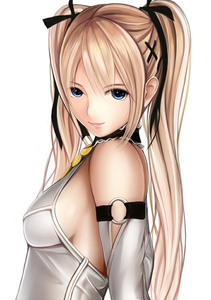 Anime picture 703x1000 with dead or alive dead or alive 5 marie rose nannacy7 single long hair tall image looking at viewer blue eyes blonde hair white background twintails bare shoulders girl ribbon (ribbons) hair ribbon detached sleeves