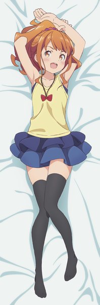 Anime picture 3896x11796 with eromanga sensei a-1 pictures jinno megumi single tall image blush highres short hair open mouth absurdres full body ponytail lying orange hair arms up armpit (armpits) orange eyes no shoes zettai ryouiki dakimakura (medium)