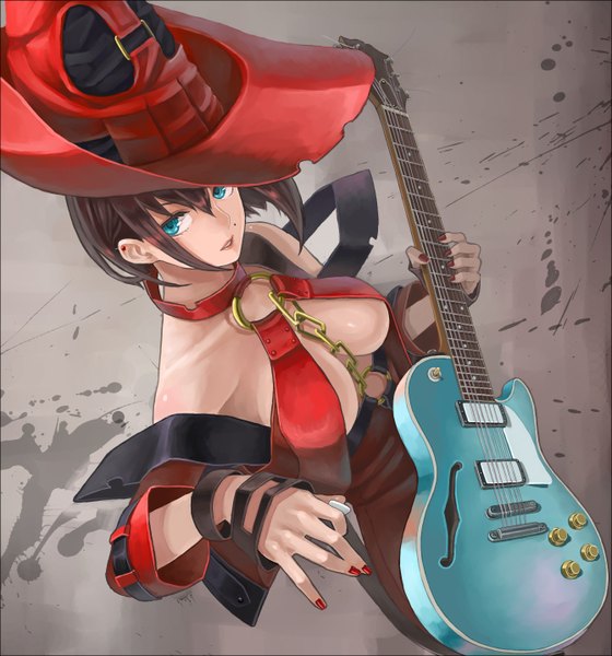 Anime picture 1340x1436 with guilty gear i-no hagane doriru (artist) tall image short hair blue eyes light erotic brown hair girl witch hat