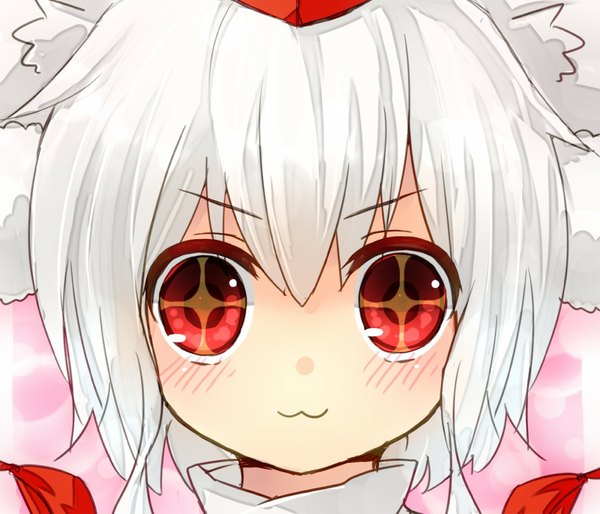 Anime picture 1167x1000 with touhou inubashiri momiji single blush short hair red eyes white hair close-up face :3 + + girl