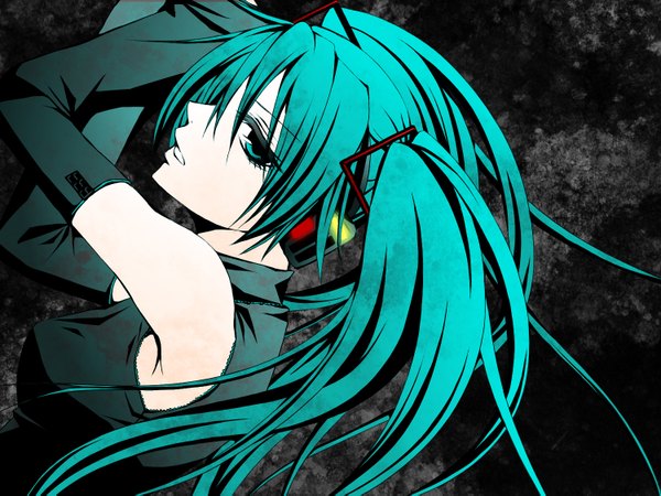 Anime picture 1500x1125 with vocaloid hatsune miku twintails green eyes green hair girl detached sleeves headphones