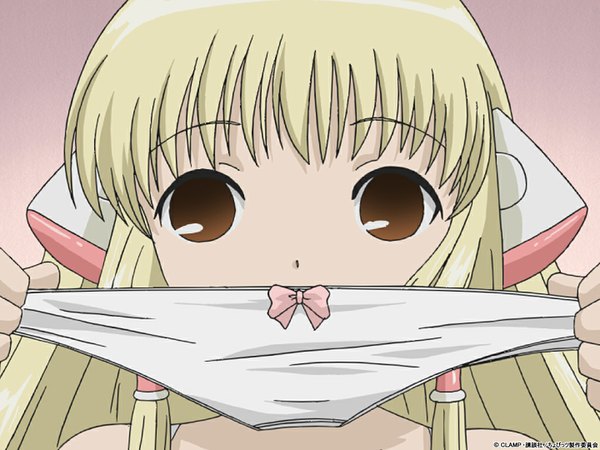Anime picture 1024x768 with chobits chii single blonde hair brown eyes girl underwear panties bow panties