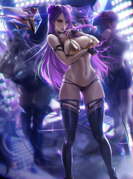 Anime picture 2601x3500 with league of legends k/da (league of legends) ahri (league of legends) evelynn (league of legends) k/da ahri k/da evelynn kai'sa k/da kai'sa sakimichan long hair tall image looking at viewer blush fringe highres breasts light erotic hair between eyes large breasts standing