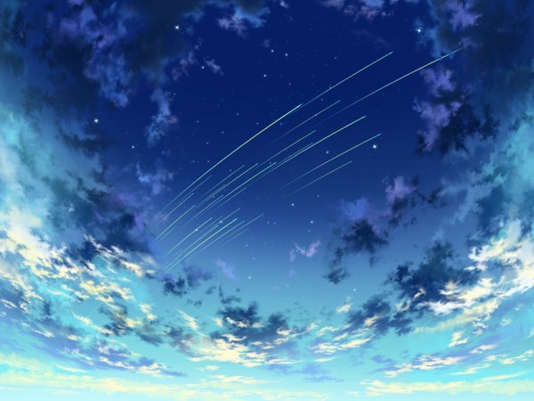 Anime picture 1024x768 with original iy (tsujiki) sky cloud (clouds) wallpaper night sky no people meteor rain star (stars)