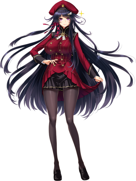 Anime picture 832x1106 with hoshizora no babylon amanogawa haruka (hoshizora no babylon) ogin bara single long hair tall image looking at viewer black hair purple eyes transparent background girl pantyhose beret suit