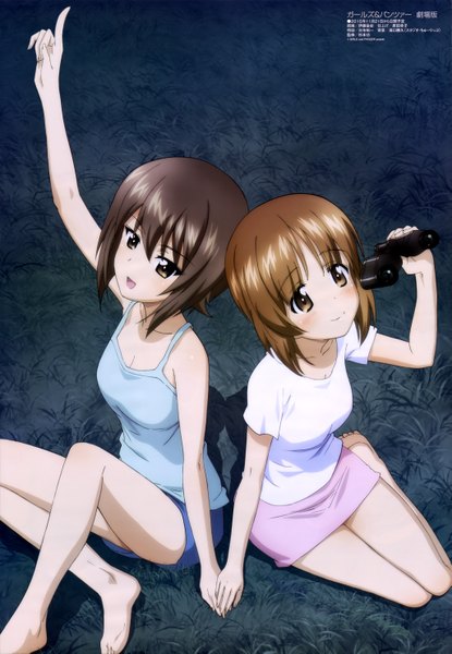 Anime picture 4099x5929 with girls und panzer megami magazine nishizumi miho nishizumi maho tagme (artist) tall image blush highres short hair open mouth black hair brown hair sitting multiple girls brown eyes absurdres night official art girl 2 girls