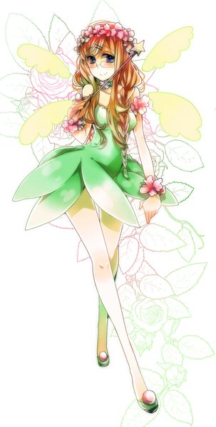 Anime picture 550x1088 with axis powers hetalia studio deen tinkerbell (character) monaco (hetalia) patatata single long hair tall image looking at viewer blush blue eyes blonde hair simple background smile white background holding braid (braids) very long hair bare legs single braid