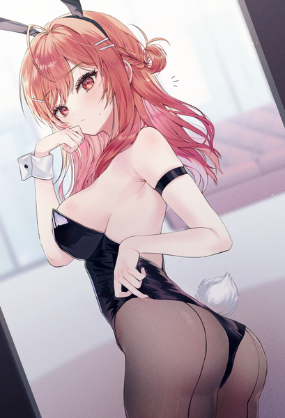 Anime picture 900x1320 with virtual youtuber hololive hololive dev is ichijou ririka dabi (dabibubi) single long hair tall image breasts light erotic large breasts animal ears ass tail animal tail looking back orange hair orange eyes bunny ears fake animal ears