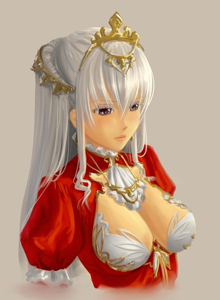 イラスト 733x1000 と オリジナル ピナケス ソロ 長身像 light erotic simple background cleavage grey hair grey background silver eyes 女の子 ドレス ティアラ