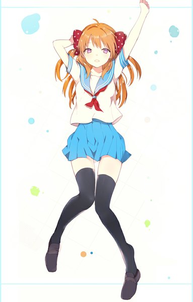 Anime picture 600x938 with gekkan shoujo nozaki-kun doga kobo sakura chiyo lpip single long hair tall image looking at viewer purple eyes full body pleated skirt orange hair zettai ryouiki girl thighhighs skirt uniform bow black thighhighs hair bow