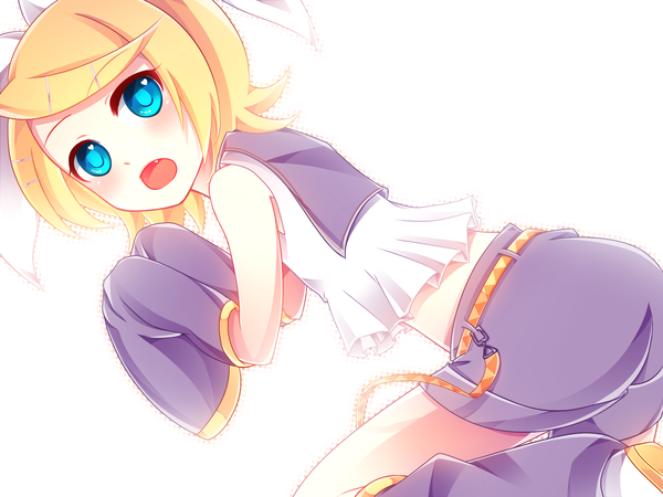 Anime picture 1600x1200 with vocaloid kagamine rin single short hair blue eyes blonde hair white background girl detached sleeves shorts