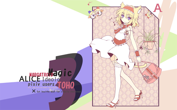 Anime picture 1920x1200 with touhou alice margatroid highres blue eyes blonde hair wide image animal ears cat ears cat tail zettai ryouiki girl thighhighs dress white thighhighs white dress
