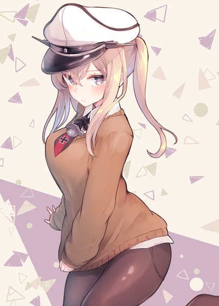 Аниме картинка 800x1119 с флотская коллекция graf zeppelin (kantai collection) suzuho hotaru один (одна) длинные волосы высокое изображение смотрит на зрителя чёлка лёгкая эротика простой фон светлые волосы волосы между глазами сидит два хвостика пейсы поддержка рукой серые глаза рукава ниже запястий розовый фон девушка