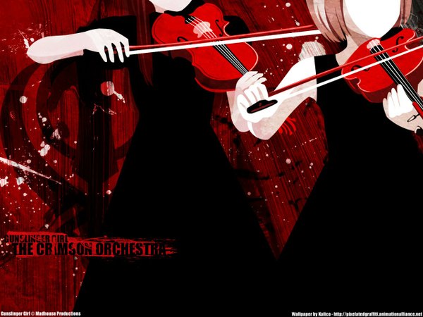 Anime picture 1280x960 with gunslinger girl madhouse red background violin bow (instrument) tagme