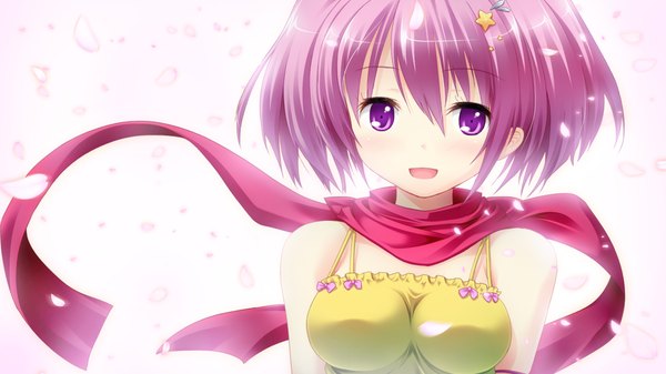 Anime picture 1024x576 with sukimazakura to uso no machi short hair wide image purple eyes pink hair game cg girl scarf