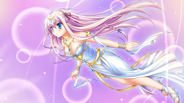 Anime picture 1024x576 with fortuna rhapsody long hair blue eyes wide image pink hair game cg pink background girl dress hair ornament jewelry