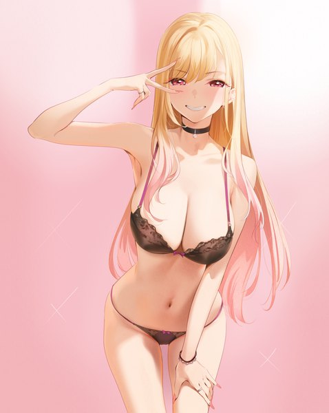 Anime picture 3743x4695 with sono bisque doll wa koi wo suru cloverworks kitagawa marin yd (orange maru) single long hair tall image looking at viewer blush fringe highres breasts light erotic simple background blonde hair smile red eyes large breasts standing absurdres