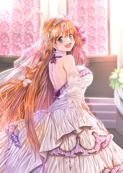 Anime picture 2508x3541 with princess connect! re:dive princess connect! pecorine (princess connect!) rabengadayon single long hair tall image looking at viewer blush fringe highres breasts open mouth blue eyes smile hair between eyes large breasts standing bare shoulders ahoge