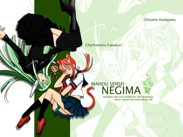 Anime picture 1280x960 with mahou sensei negima! karakuri chachamaru hasegawa chisame animal ears cat girl girl serafuku