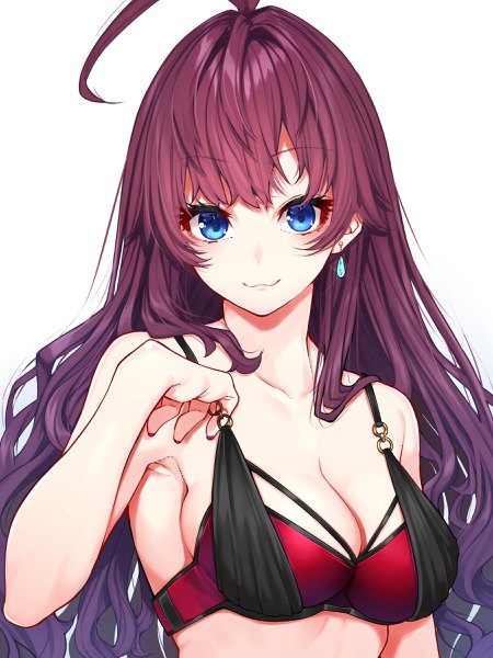 Anime picture 1800x2400 with idolmaster idolmaster cinderella girls ichinose shiki mikan (chipstar182) single long hair tall image looking at viewer blush fringe highres breasts blue eyes light erotic simple background smile large breasts white background bare shoulders cleavage