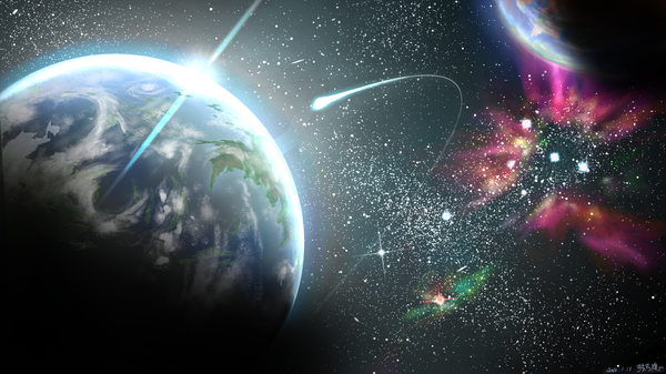 Anime picture 1920x1080 with original tsuruzen highres wide image no people landscape space star (stars) planet earth
