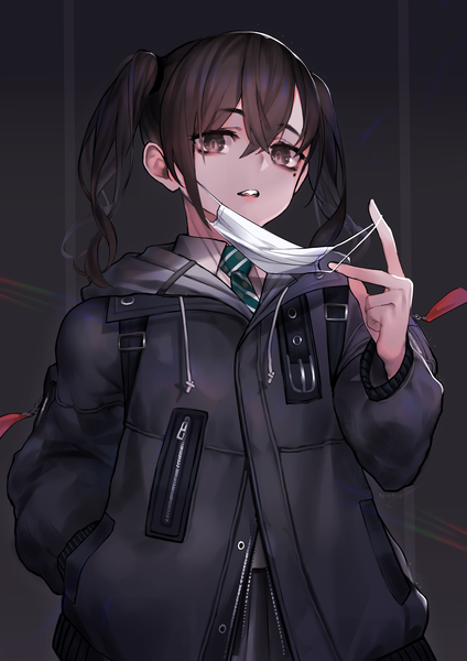Anime picture 2480x3507 with idolmaster idolmaster cinderella girls sunazuka akira neonbeat single long hair tall image looking at viewer fringe highres open mouth simple background hair between eyes brown hair standing brown eyes payot long sleeves mole teeth