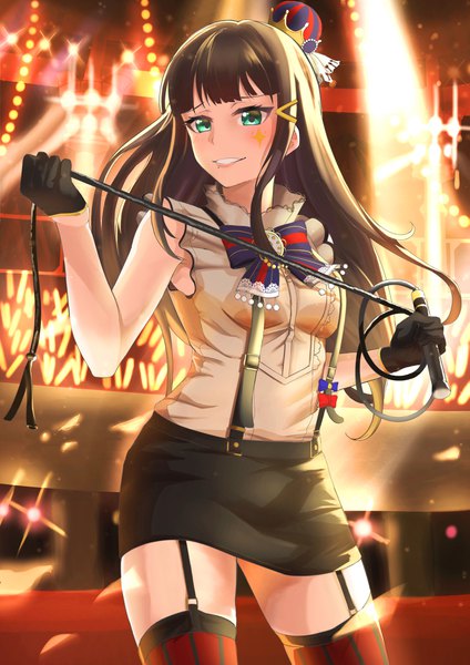 Anime picture 2894x4093 with love live! sunshine!! sunrise (studio) love live! kurosawa dia shaka (staito0515) single long hair tall image looking at viewer blush fringe highres black hair smile standing holding payot blunt bangs parted lips aqua eyes