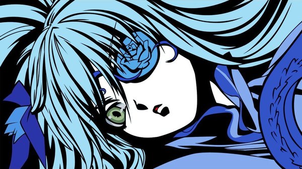Anime picture 1360x764 with rozen maiden barasuishou wide image close-up vector multicolored eyepatch