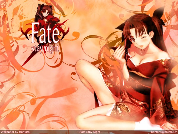 Anime picture 1280x960 with fate (series) fate/stay night studio deen type-moon toosaka rin tony taka light erotic japanese clothes two side up girl