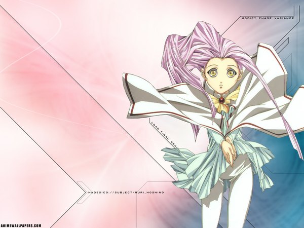 Anime picture 1024x768 with martian successor nadesico xebec lapis lazuli (martian successor nadesico) gotoh keiji single long hair looking at viewer yellow eyes pink hair inscription girl dress clothes