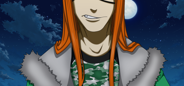 Anime picture 1600x748 with dogs: bullets & carnage david production badou nails flowerinhell single long hair wide image sky orange hair night sky grin boy moon star (stars)